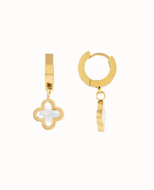 Gold Hoop Earrings with Clover Charm